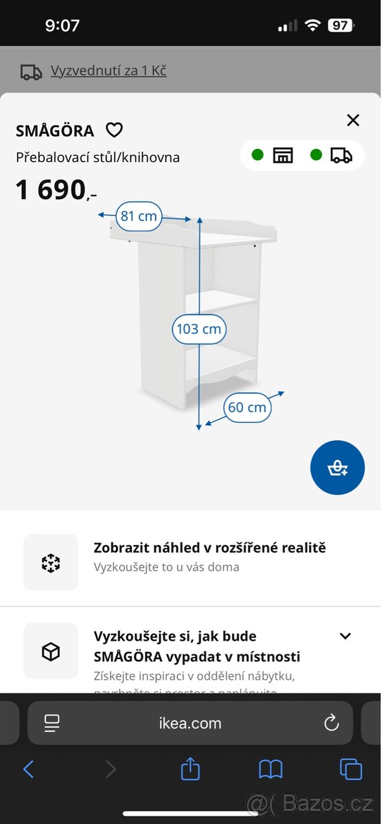 SMÅGÖRA Přebalovací pult/knihovna, bílá