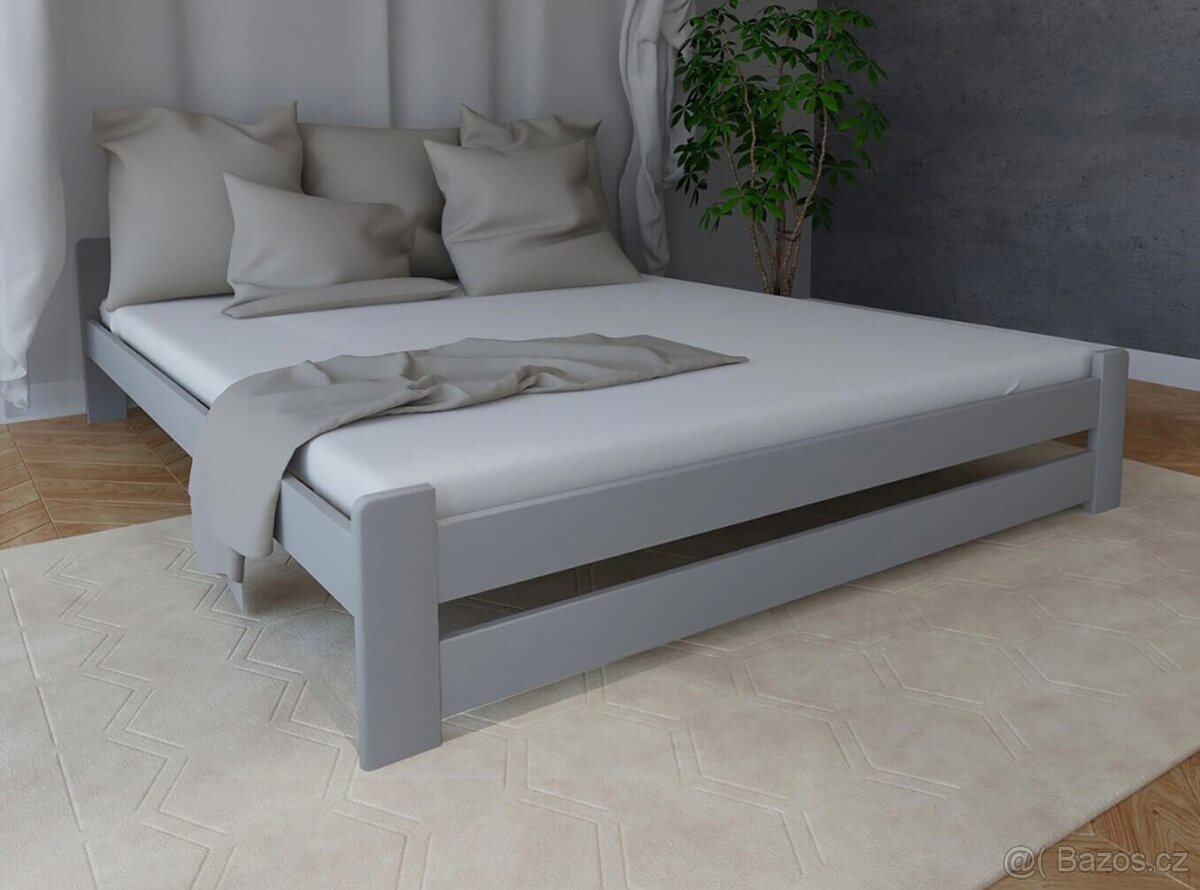 Nová postel MASIV BOROVICE šedá 160x200cm + rošt
