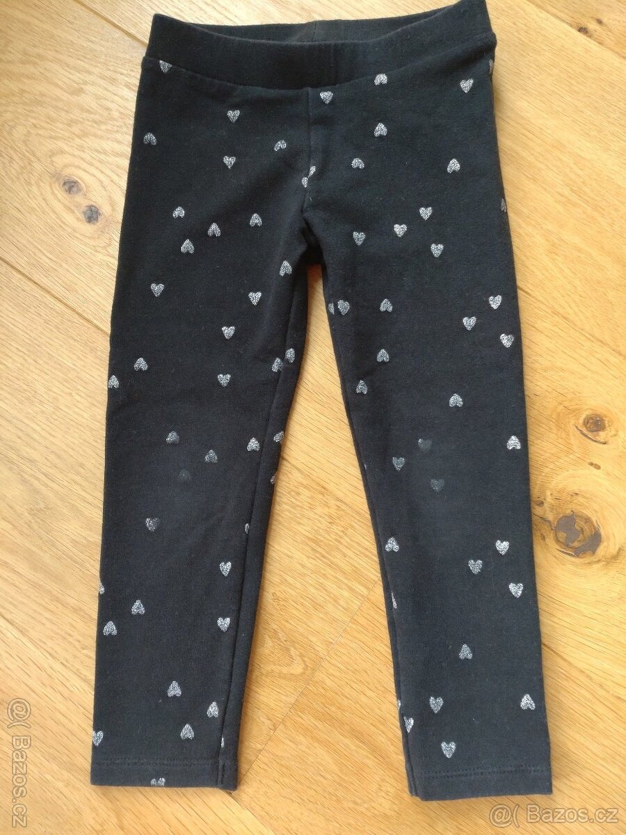 Legíny zateplené - černé, střib.srdíčka (98)