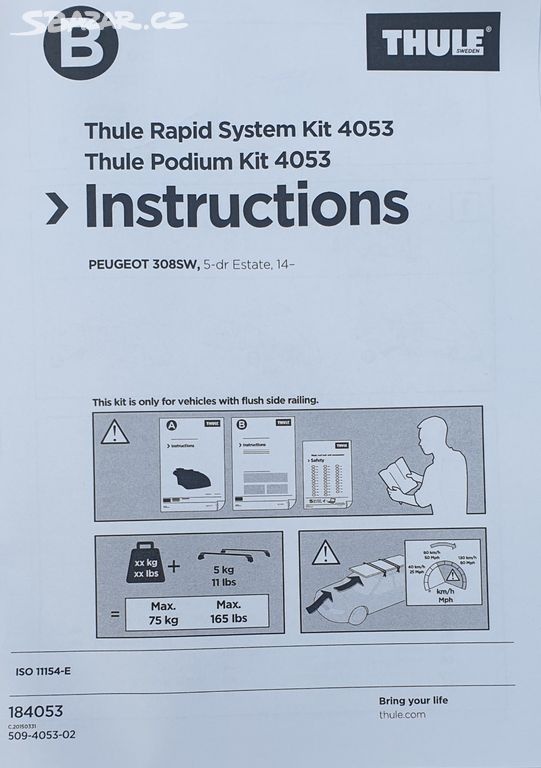 Thule Kit 4053 pre pätky Thule 751, 753 peugeot 308 kombi