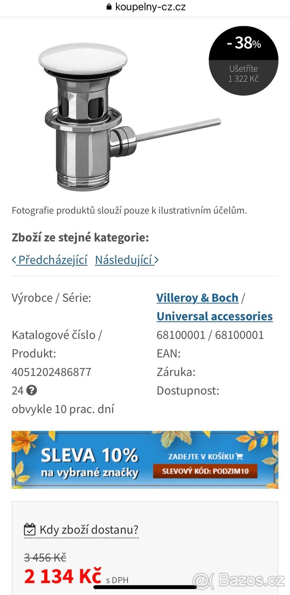Uzavíratelny ventil Villeroy Boch