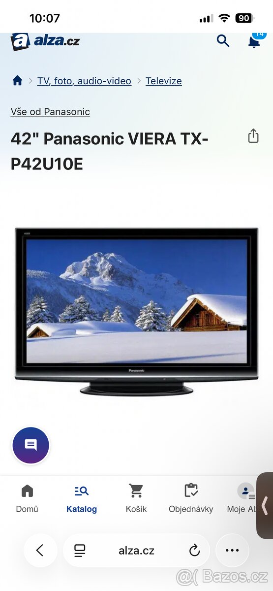 Plně funkční plazma televize 42" Panasonic VIERA TX-P42U10E