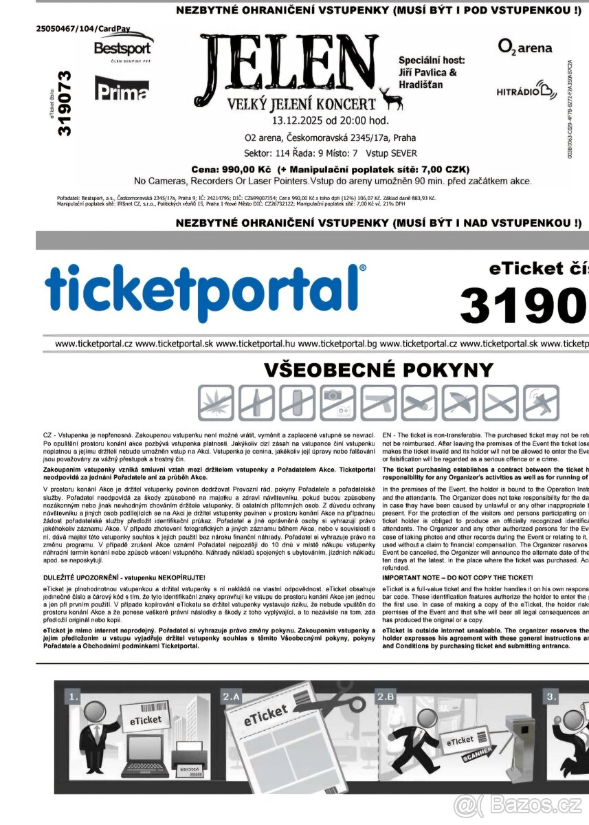 Prodám 2 lístky na koncert JELEN v 02 Aréně  13.12.2025