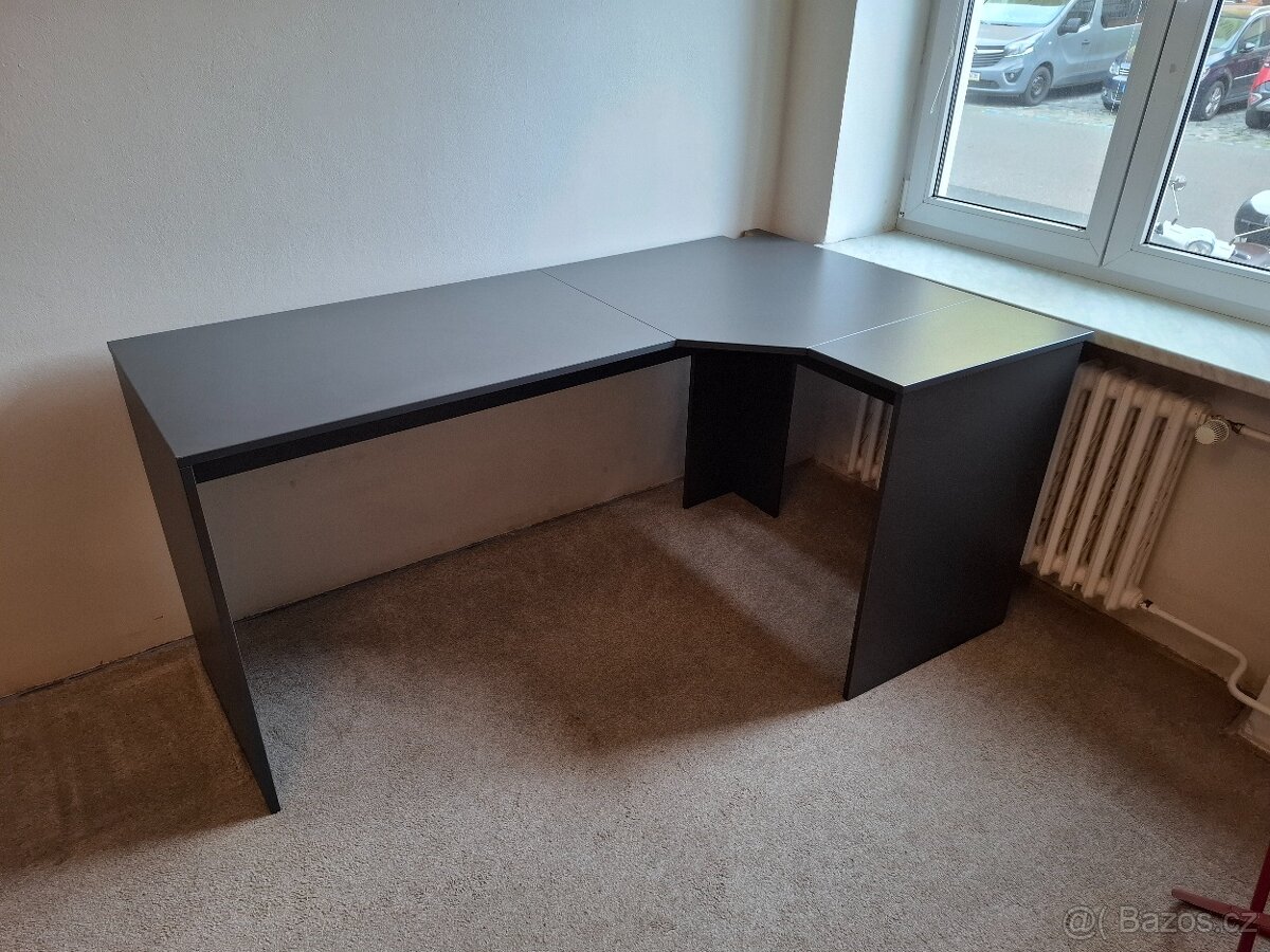 Rohový psací stůl – 180 × 110 cm, šedý