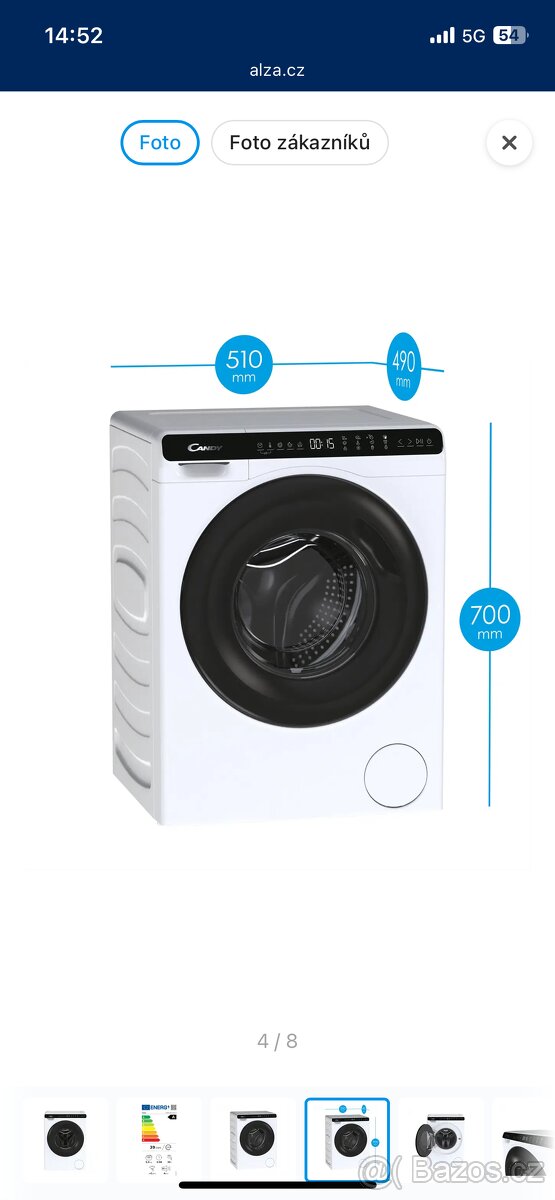 Úzká pračka s předním plněním Candy CW50-BP12307G-S