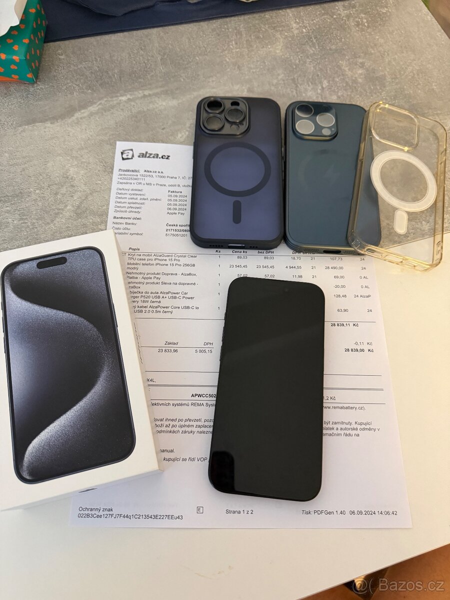 iPhone 15 Pro 256 GB – modrý titan, perfektní stav