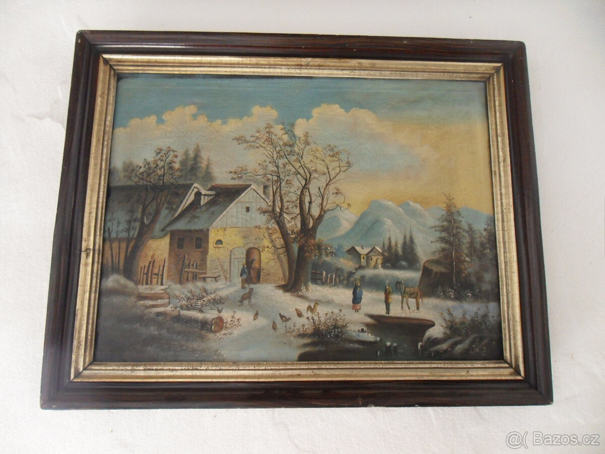 Starožitný obraz, krajina, žánrová scéna 19.stol.