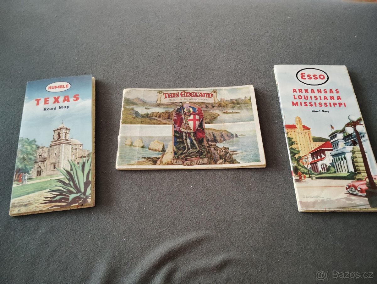 Staré mapy (Texas 1940, Arkansas 1947, Anglie 1949)