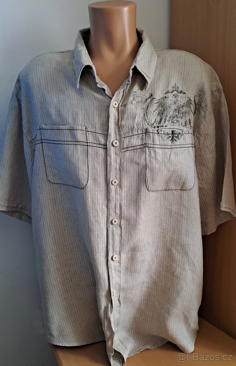 Pánská polo lněná košile s proužky/XL/2x67cm