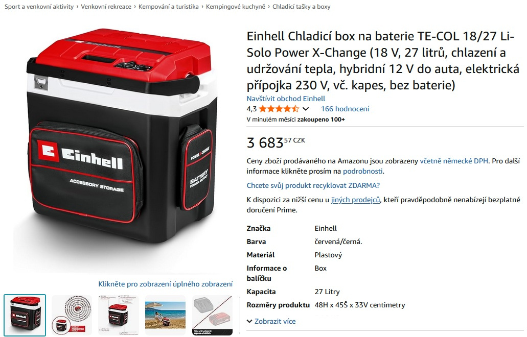 Einhell Chladicí box na baterie TE-COL 18/27