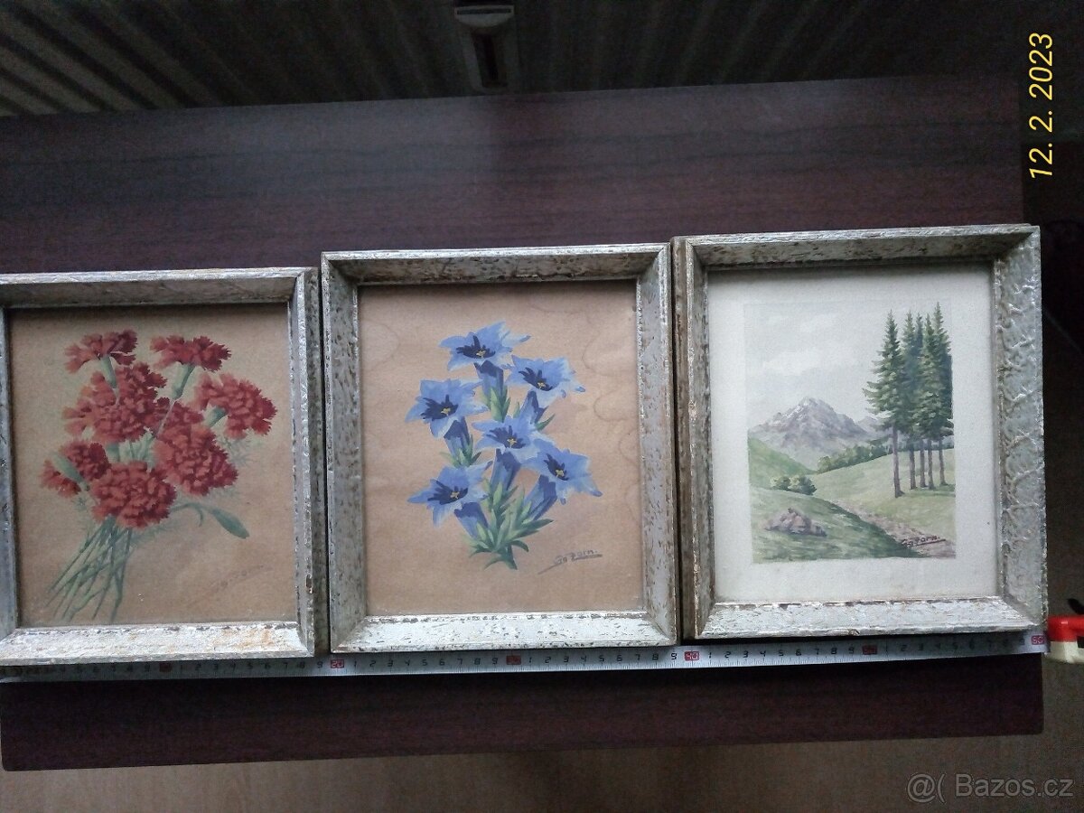 Sg. Zorn, 3x obrázek tempera na papíře 50.léta 20. stol.