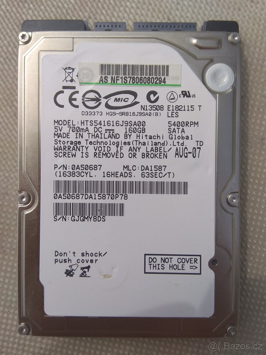 HITACHI HTS541616J9SA00 160GB/2,5"