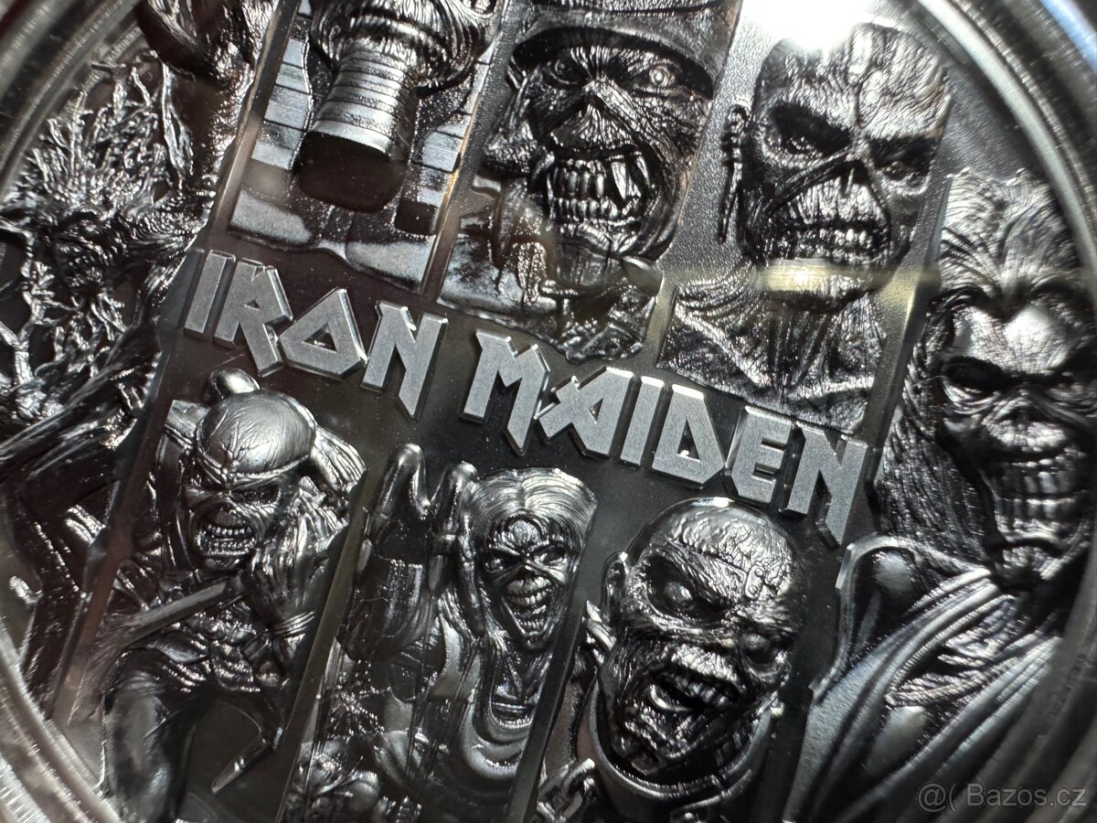 Jedinečná kpl. série stříbrných mincí IRON MAIDEN + Eddie