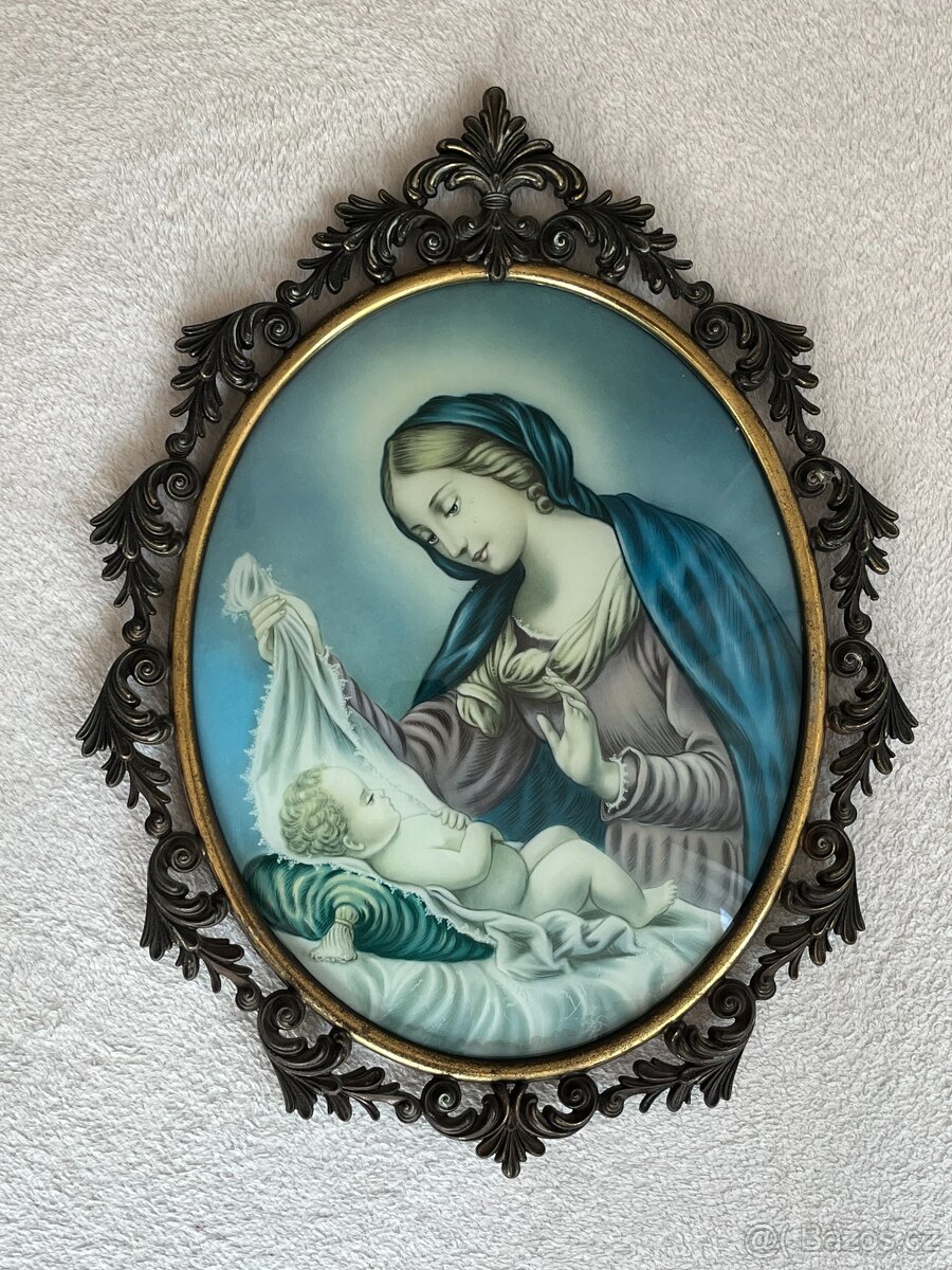 Obraz Madony s Jezulátkem v bronzovém rámu
