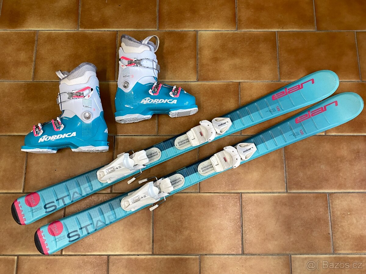 120cm dívčí lyže Elan a lyžáky Nordica 24