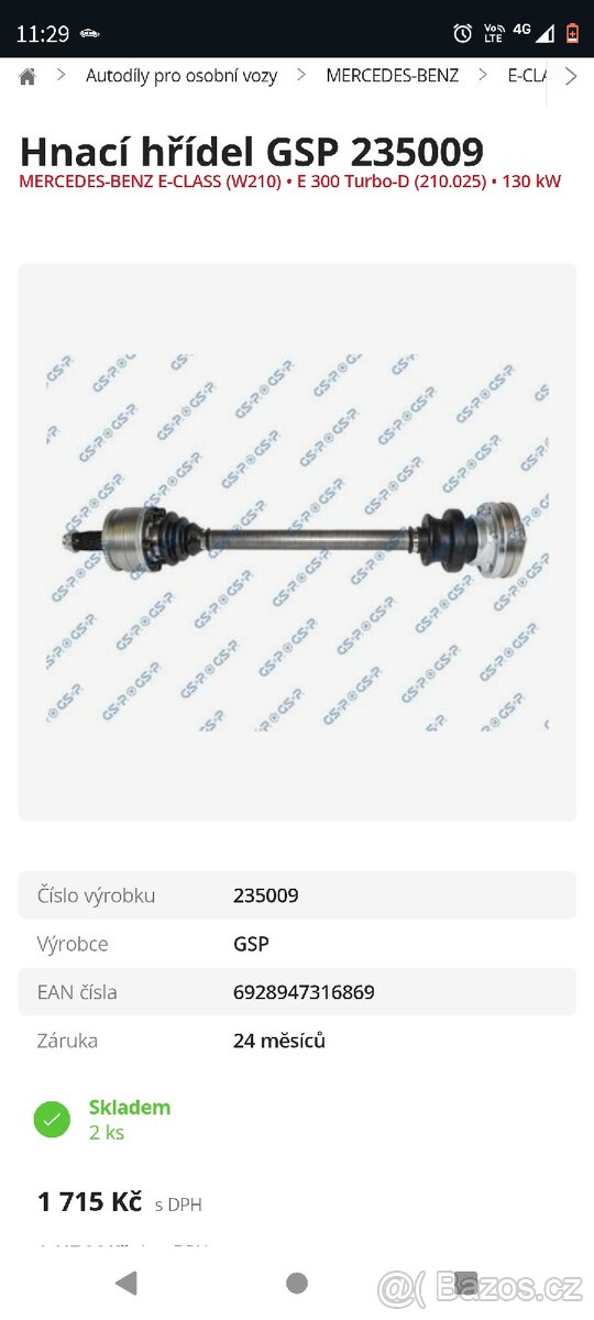 W210 poloosa zadní