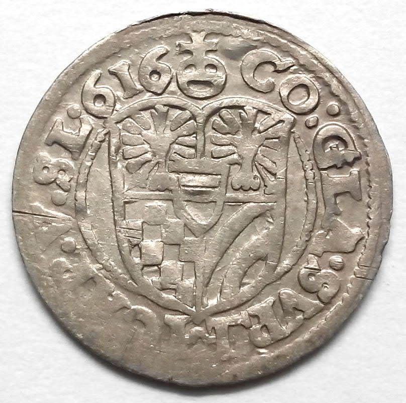 Stříbrná mince r. 1616 Karel II.