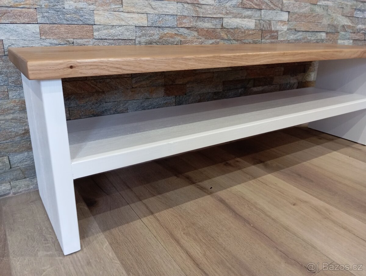 Lavička/botník deska dub, nohy borovice.