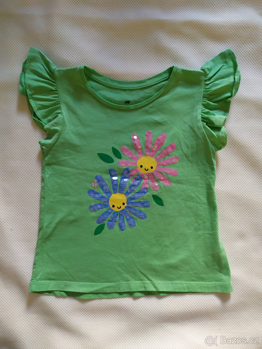 Letní tričko, kopretiny, flitry, H&M, vel. 122/128