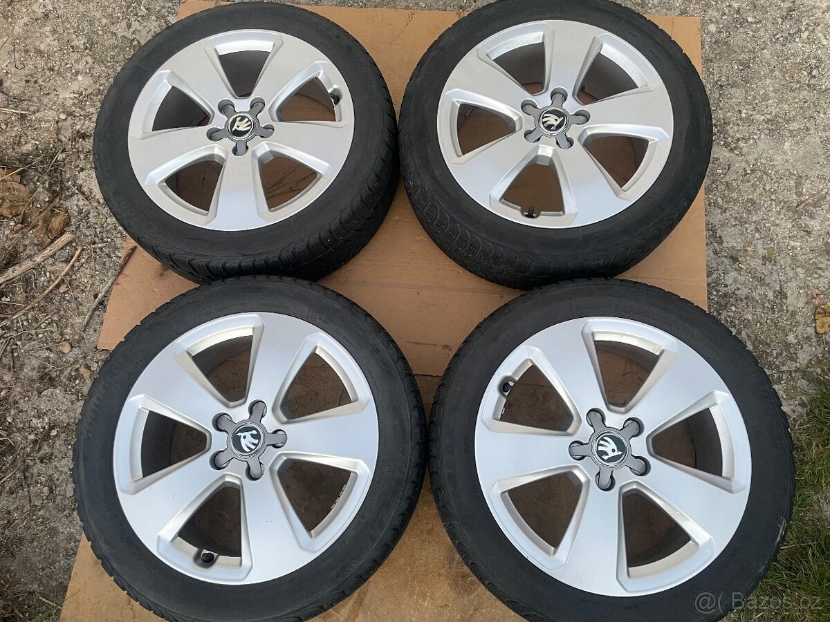 Alu kola 5x112.r17.zimni pneu 205/50/17.Škoda,Audi,Vw,Seat