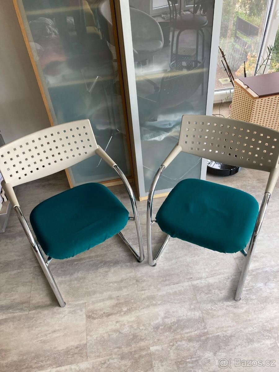 4ks židlí VITRA Visavis 2,zelená/krémová/chrom