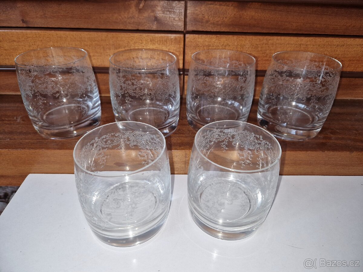 6 ks křišťálových retro sklenic na rum/whiskey