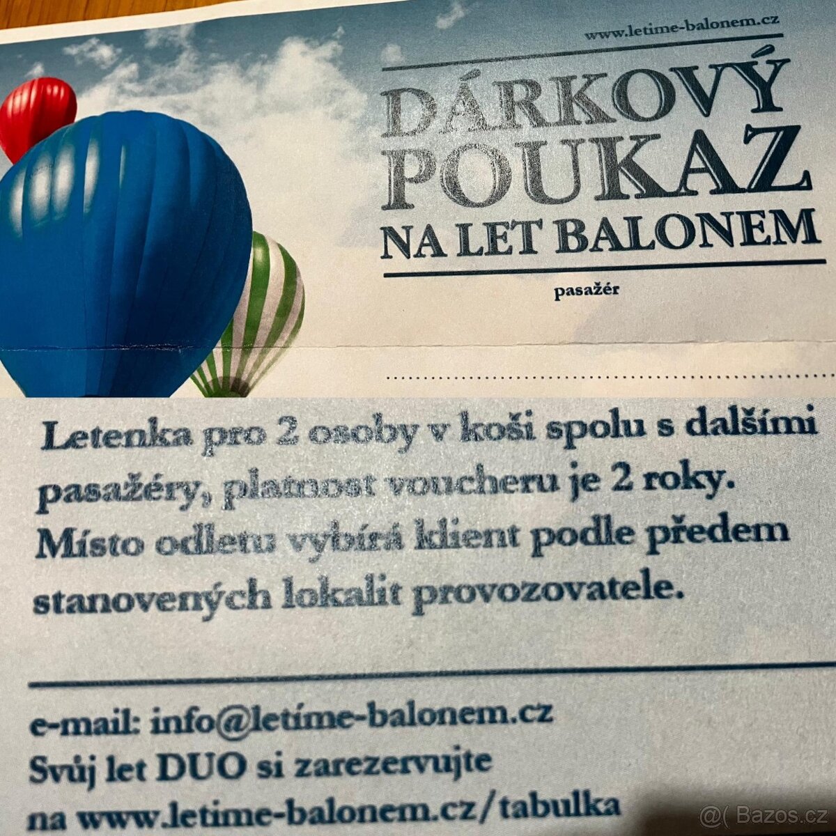 Dárkový poukaz na let balonem pro dva