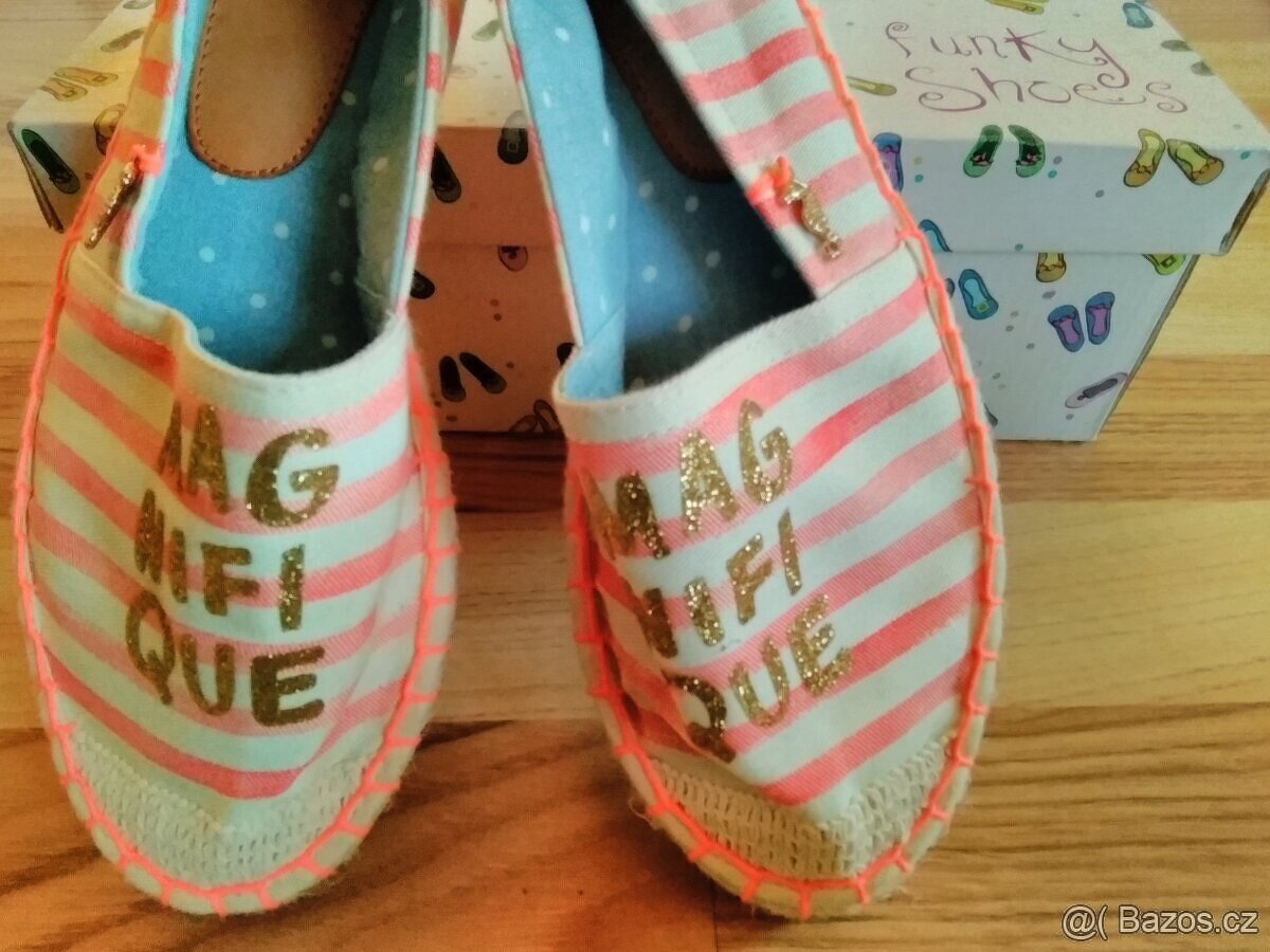 Nové espadrilky pruhované béžovo korálová
