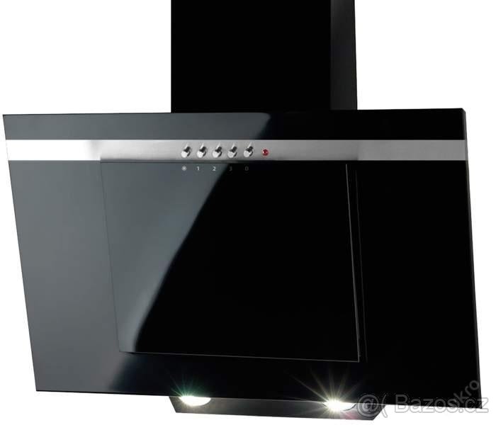 Komínová digestoř AKPO černá/černé sklo 60 cm nerez proužek