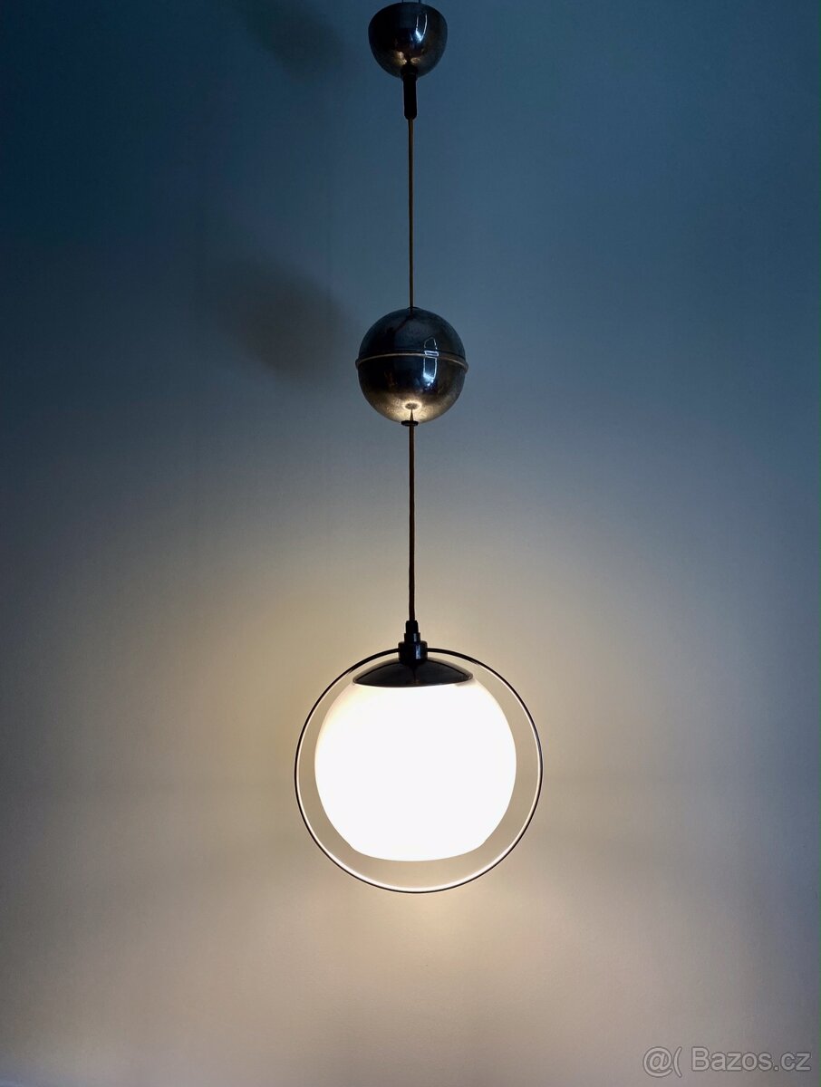 Starý stahovací lustr, poniklovaná mosaz