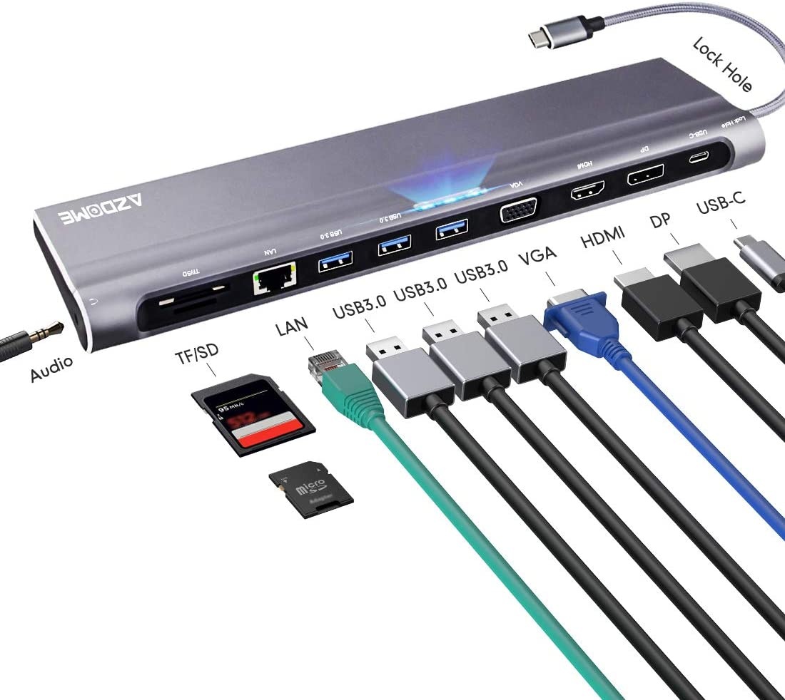 USB-C hub 11v1 s 3xUSB 3.0,LAN,VGA,SD,HDMI,DP,JACK 3,5mm
