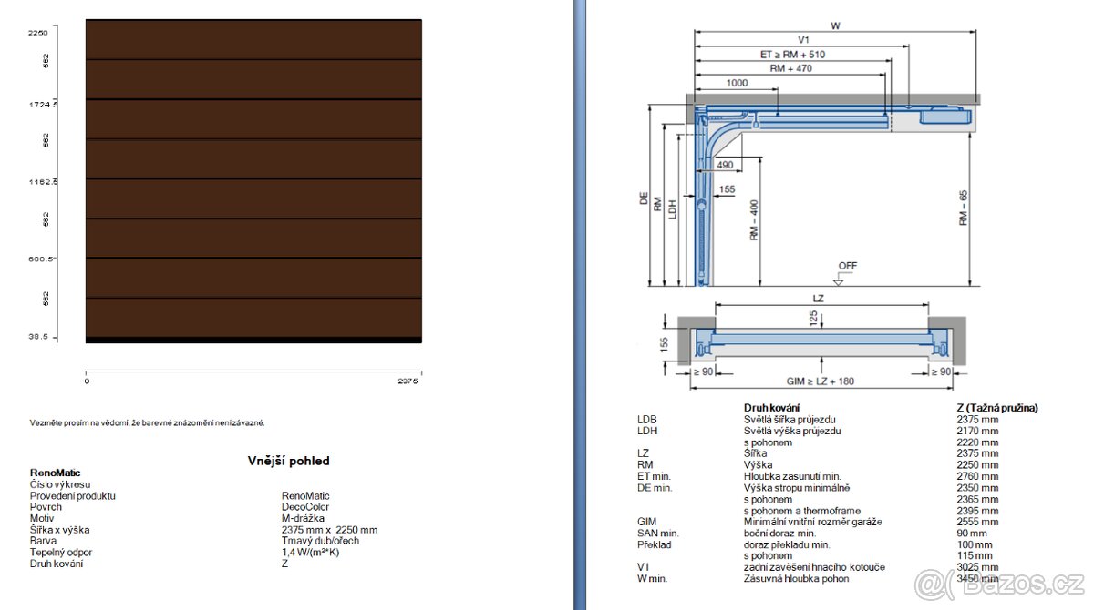 Sekční garážová vrata Hormann 237 x 225 imitace dřeva