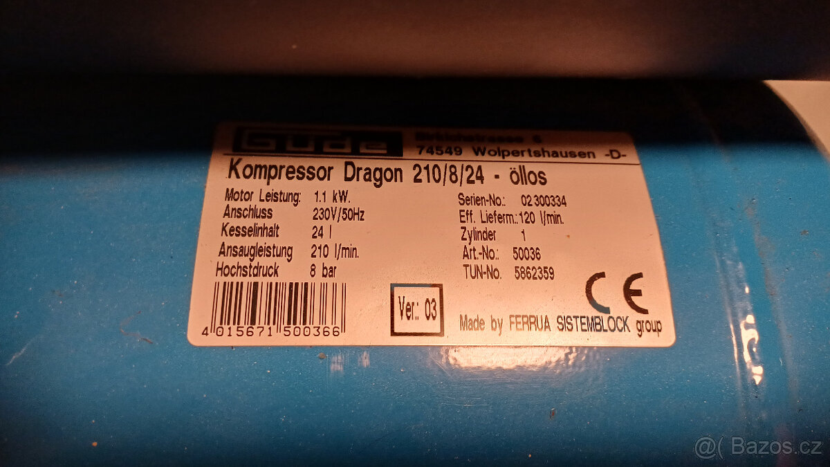 Bezolejový kompresor Güde Dragon 210/8/24 + příslušenství