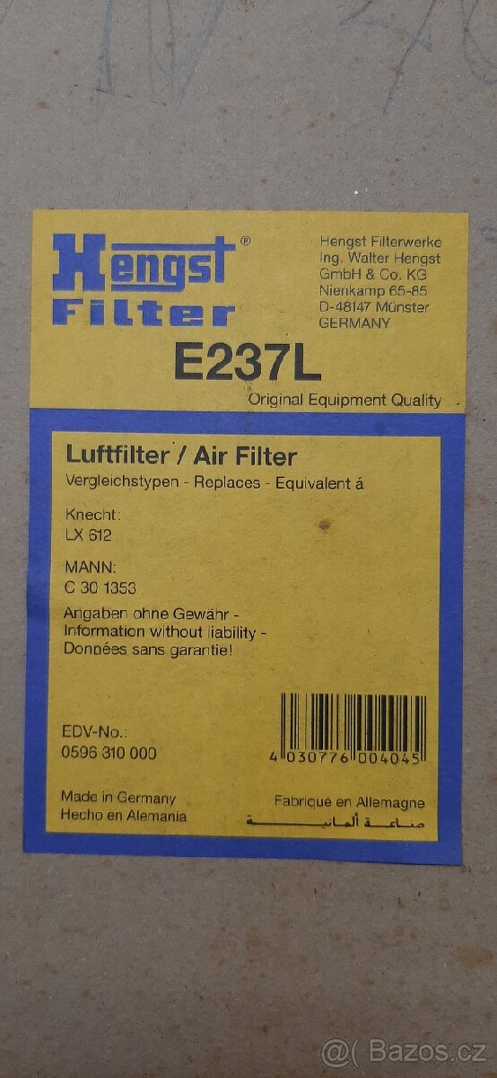 Vzduchový filtr Hengst E237L