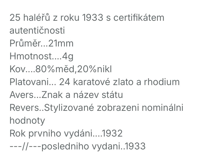 25 haléřů z roku 1933