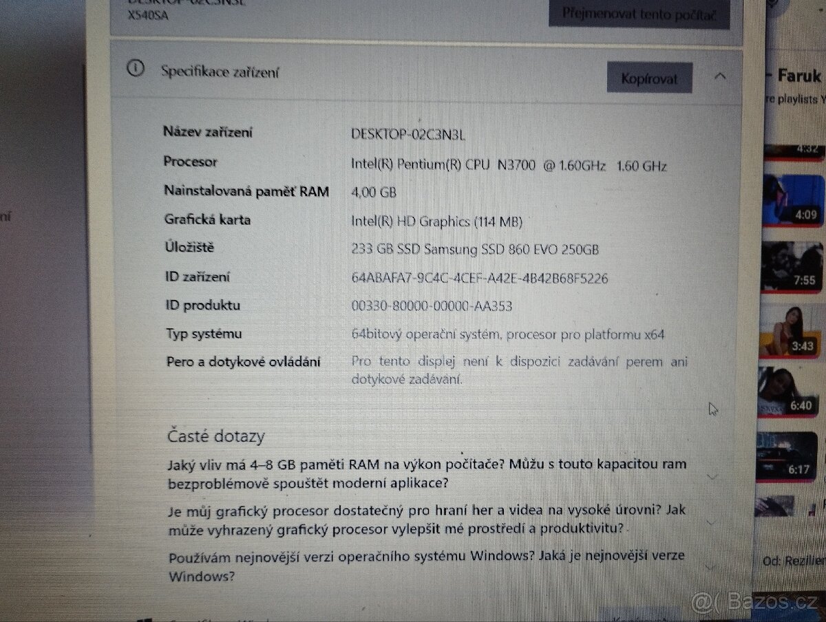 Prodám notebook značky Asus x540s
