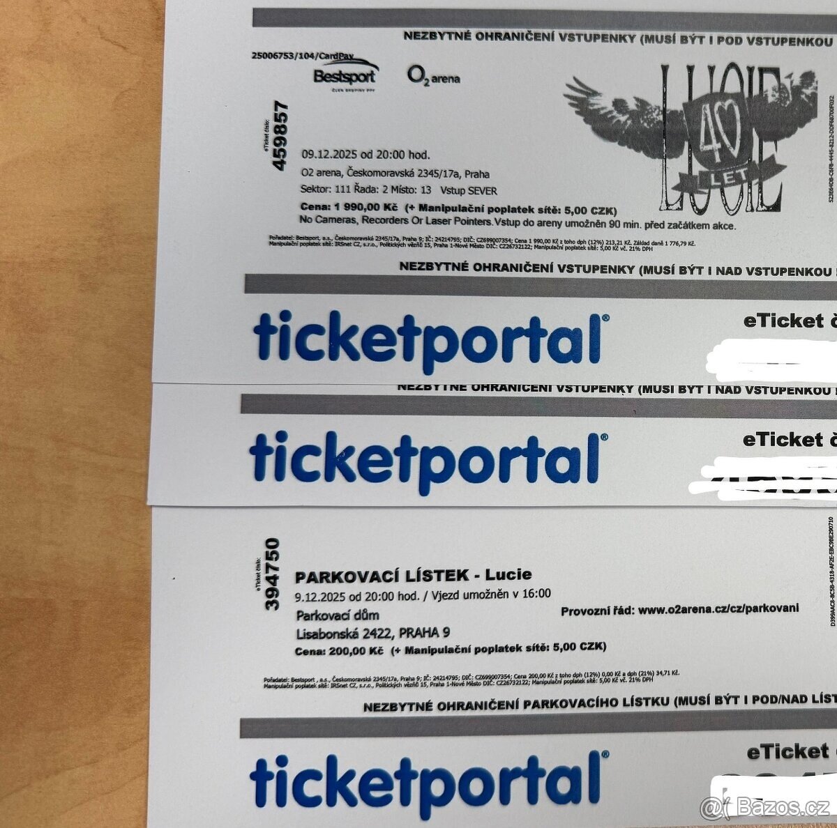 Prodám vstupenky na koncert Lucie O2 Arena