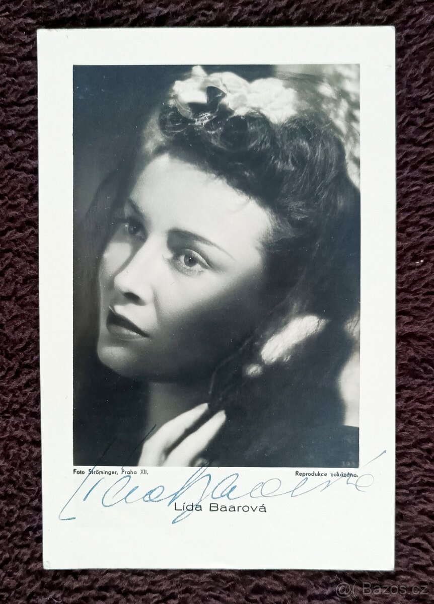 Lída Baarová, autogram na propagační fotografii, krásný stav