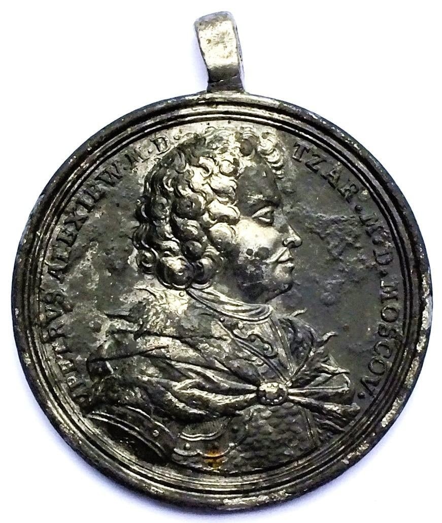 Rusko,Petr I. Veliký, medaile b.l.,Bitva u Poltavy 1709, cín