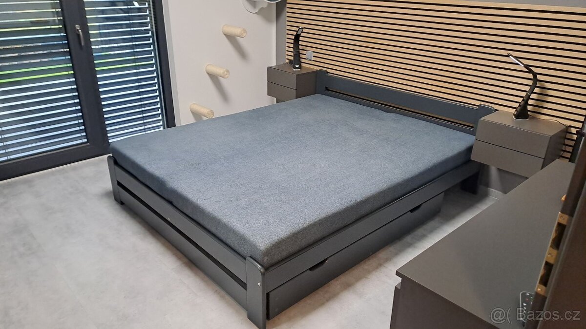 Postel 160x200 v odstínu antracit s úložnými prostory