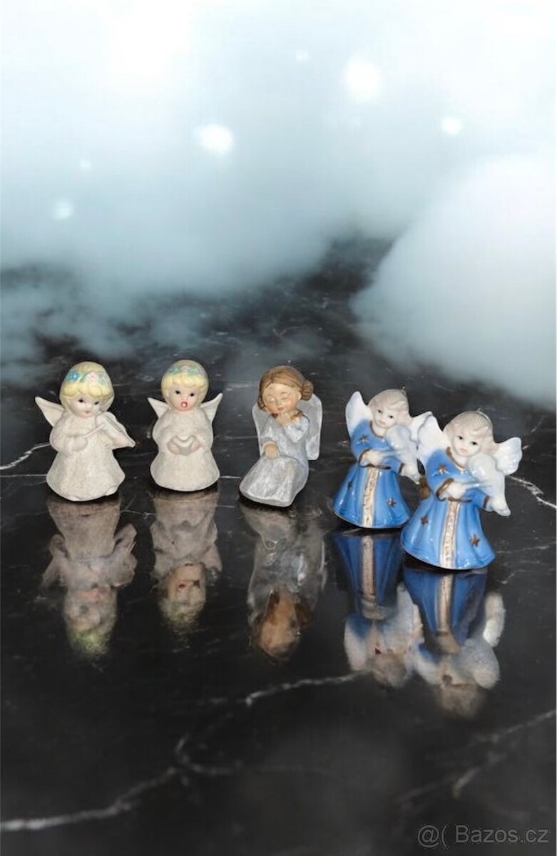 SET 🎄 Vánoční porcelánoví andělíčci a zvonečky 🔔 sběratels