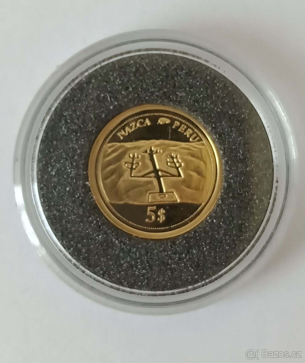 Inv. zlatá mince 1,25 g, Au 585, Nazca s certifikátem