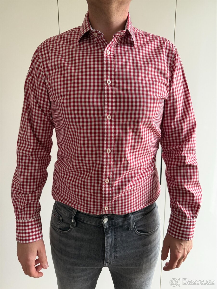 Pánská košile T.M.Lewin, červeno-bílá kostka
