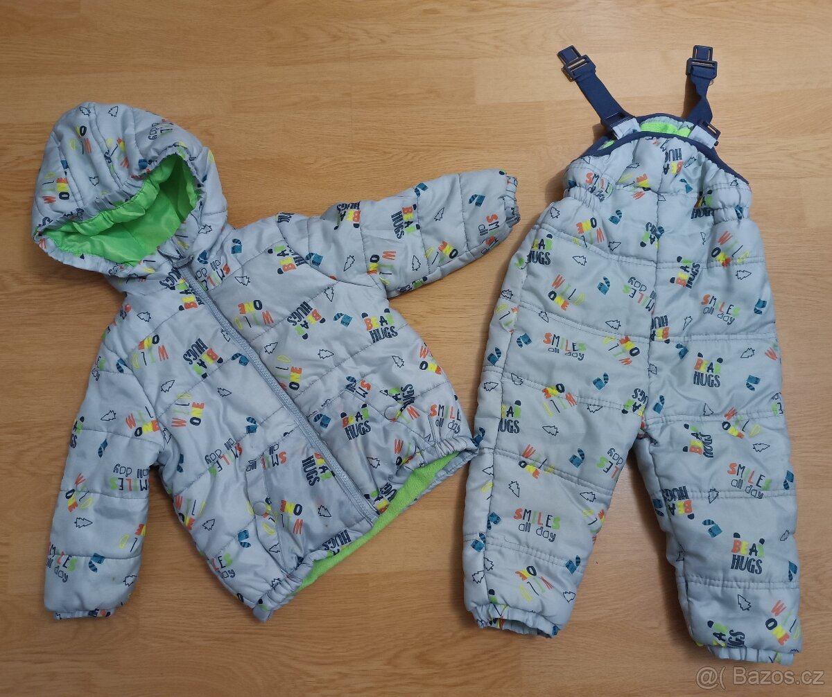 Zánovní zimní souprava bunda a oteplovačky velikost 86