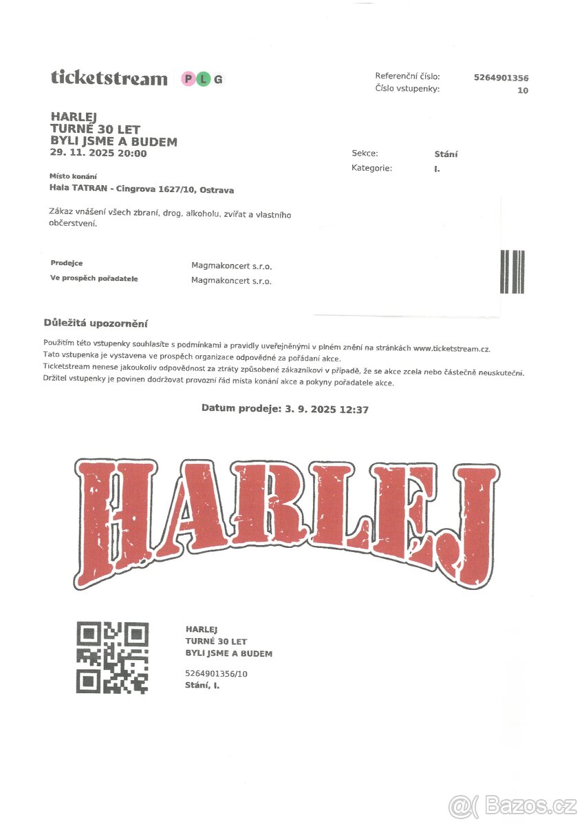 Vstupenka na HARLEJ - Ostrava - 29.11.2025