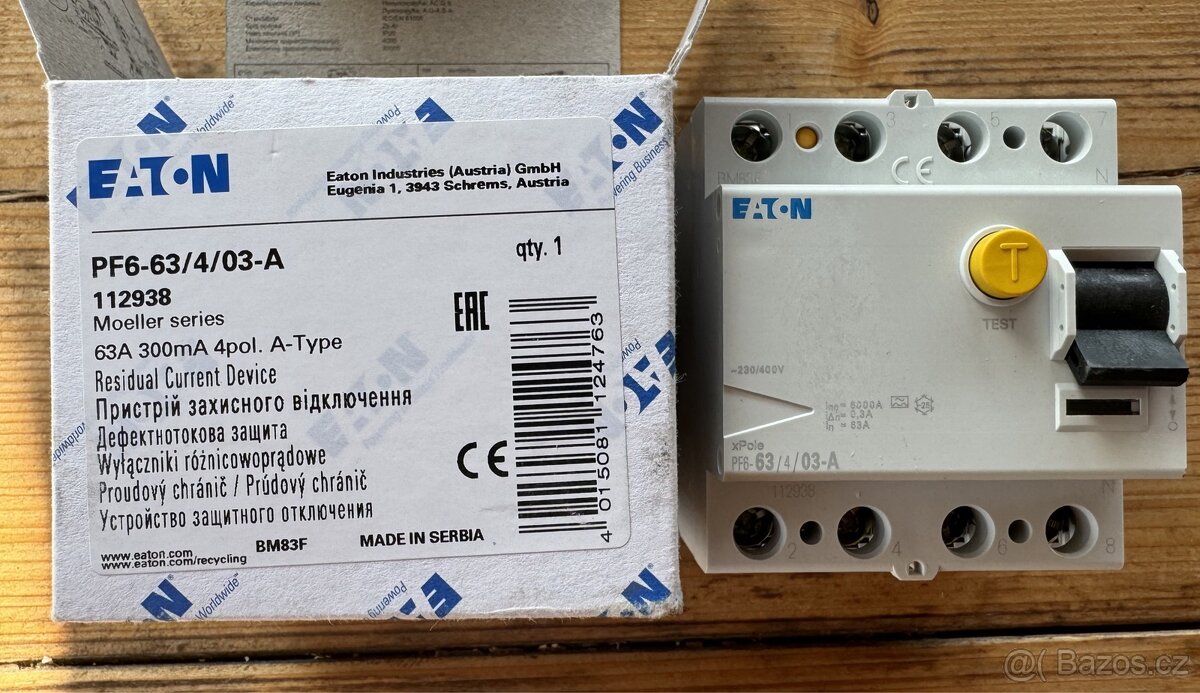 Proudový chránič EATON PF6-63/4/03-A 40A 300mA A 112938