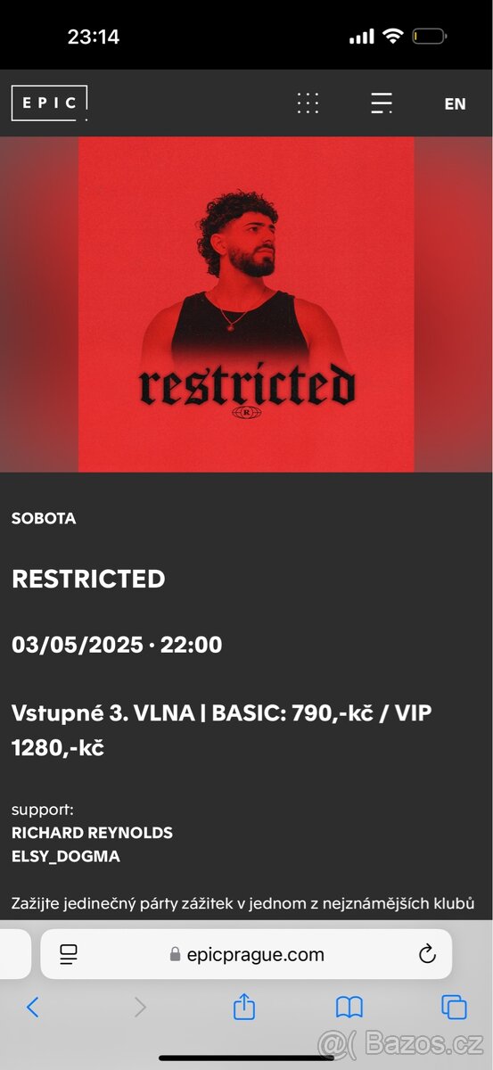 2 vstupenky na Restricted Epic Praha