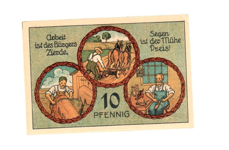Nouzová bankovka 10 Pfennig Stadtilm, Německo 1921