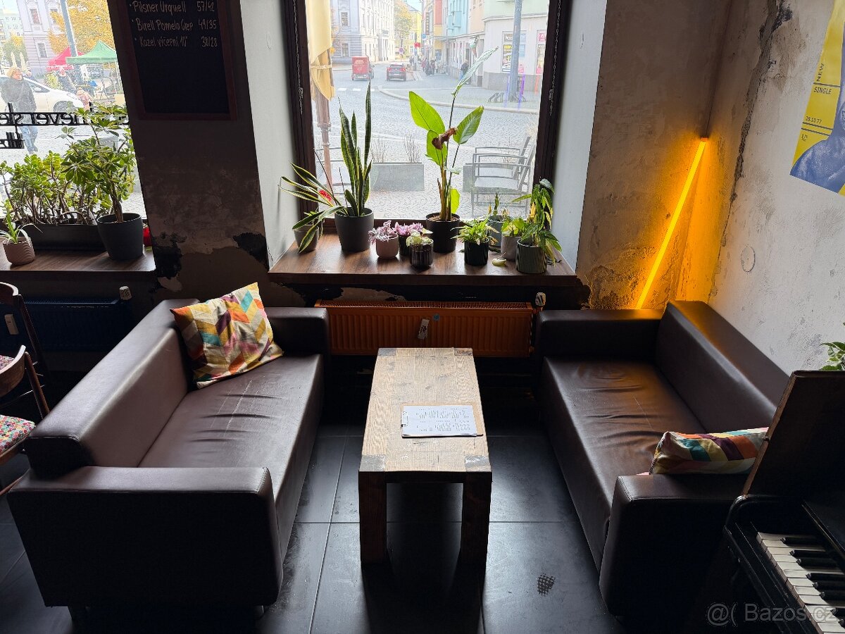 Kožená sedačka + stůl z masivu