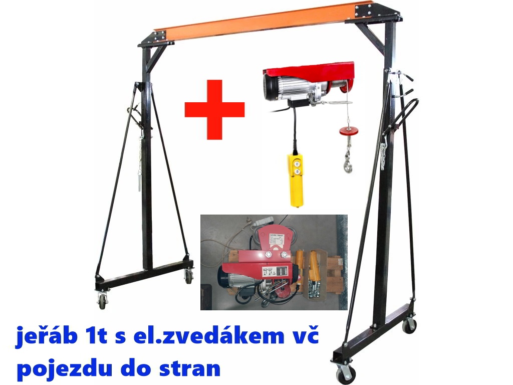 Mobilní jeřáb 1t s el.zvedákem vč pojezdu do stran